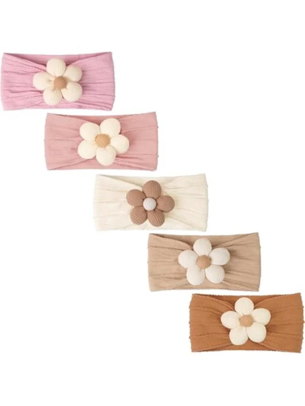 Baby Girl Headbands 5 Pack Nylon Flower Hair Bows Newborn Infant Toddler Soft
